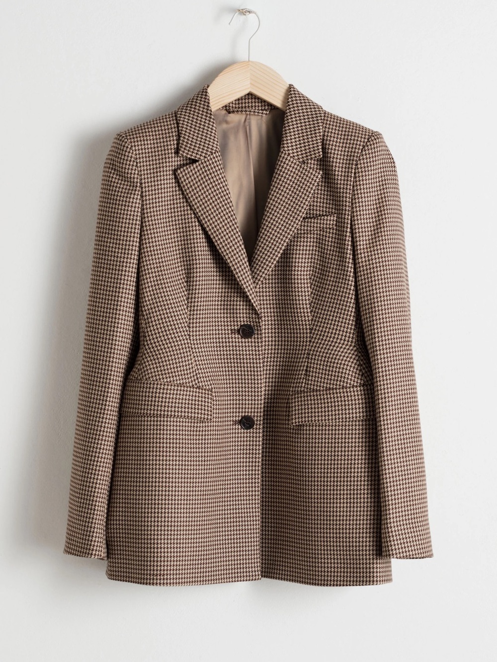 Brown Houndstooth Cinched Hourglass Shape Women's Blazer Jacket